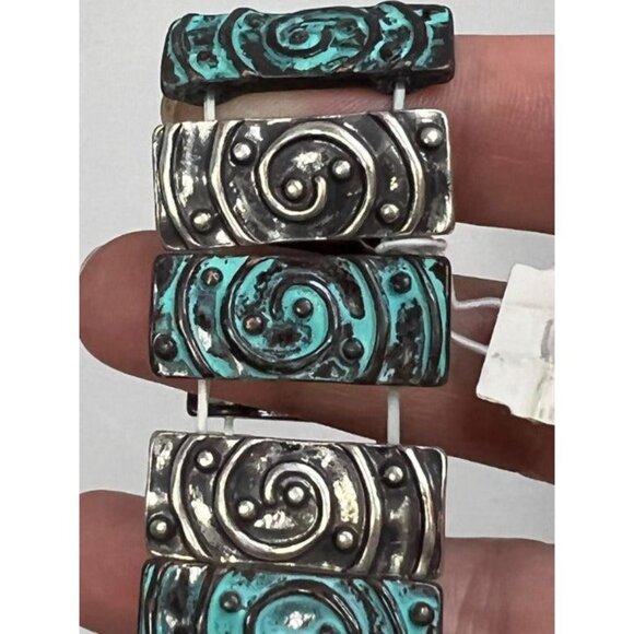 Periwinkle by Barlow Patina Silver Bronze Swirl Stretch Bracelet Boho Tribal Chi - Picture 6 of 7